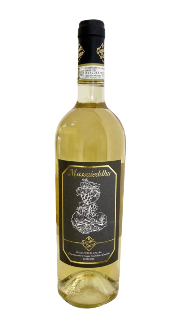 Vino Bianco Massaieddhu, l'etichetta raffigura due mani che tengono in mezzo un grappolo d'uva